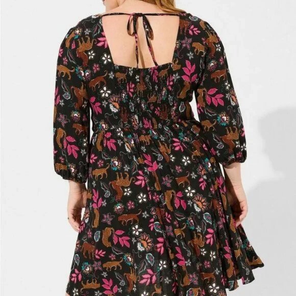 Torrid Mini Rayon Slub Balloon Sleeve Twist Front Leopard Leaves Size 3X - Picture 3 of 11